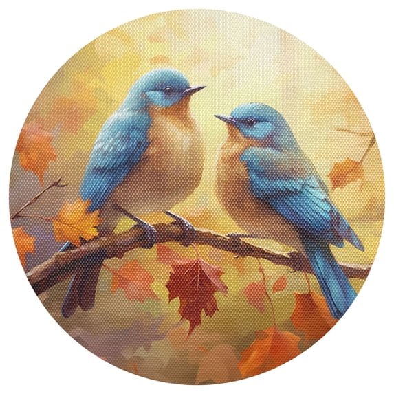 Ryvnso Birds on Autumn Leave Branch Round Plate Mats Dining Table Placemat 1 Piece for Holiday Decoration