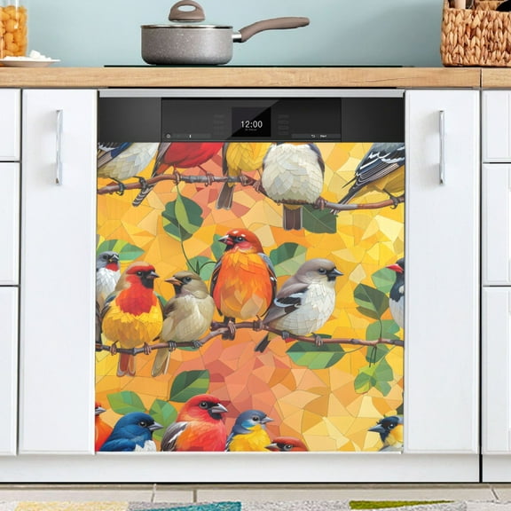 Ryvnso Birds on Branch Dishwasher Magnetic Refrigerator Magnet Cover Kitchen Home Decorative 23"x26"