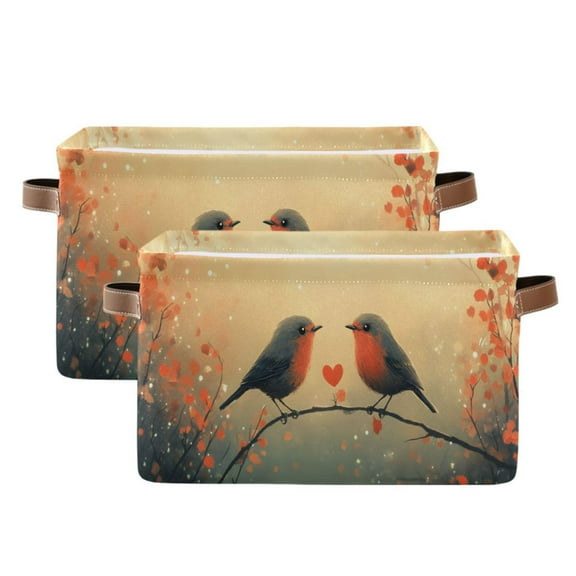 Ryvnso Birds on Branch Storage Basket Large Bin Foldable Boxes Toys Organizer 14.2x10.2x8.3in 2 PCs