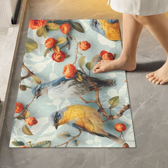 Ryvnso Birds on Flowers Bathroom Shaggy Rugs Toilet Rectangle Mat Soft Contour Rug 24"x16"