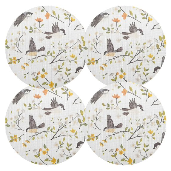 Ryvnso Birds on Leaves Branch Round Plate Mats Dining Table Placemat Set of 4 for Holiday Decoration