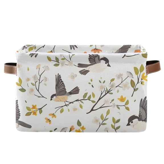 Ryvnso Birds on Leaves Branch Storage Basket Large Bin Foldable Boxes Toys Organizer 14.2x10.2x8.3in 1 PC