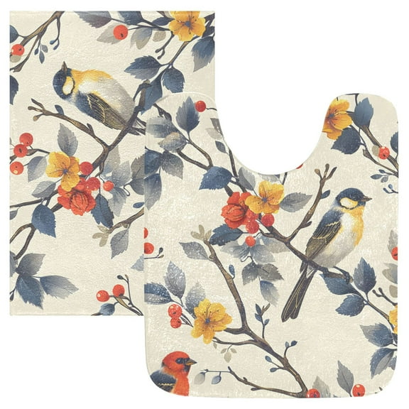Ryvnso Birds on Tree Pattern Bathroom Shaggy Rugs Toilet Mat Soft Contour Rug