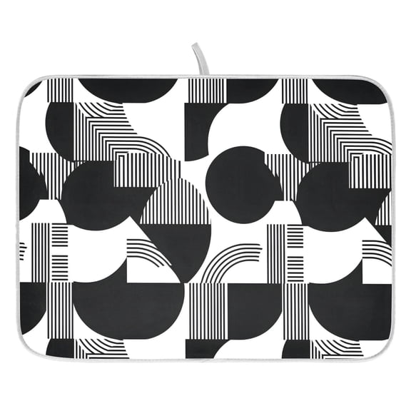 Ryvnso Black Geometric Dish Drying Mat for Kitchen Countertop 16x18 Small Dish Pad Drainer Rack Dish Sink Mats