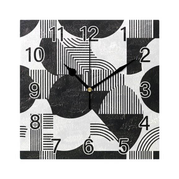 Ryvnso Black Geometric Wall Clock Square Silent Non-Ticking Battery Operated 7.78"