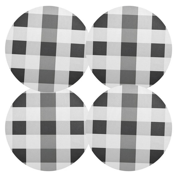 Ryvnso Black Grey White Checkered Pattern Round Plate Mats Dining Table Placemat Set of 4 for Holiday Decoration
