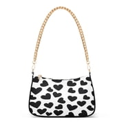Ryvnso Black Heart Pattern Womens Chain Shoulder Bag Tote Handbags Clutch Hobo Purse with Zipper for Travel