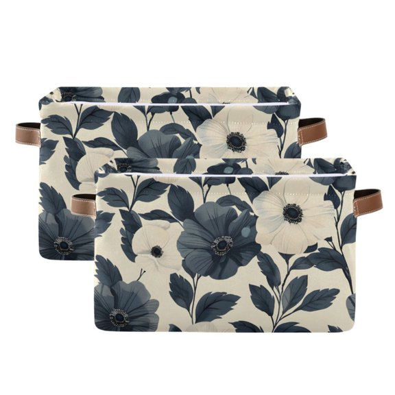Ryvnso Black Peony Flower Storage Basket Large Bin Foldable Boxes Toys Organizer 14.2x10.2x8.3in 2 PCs