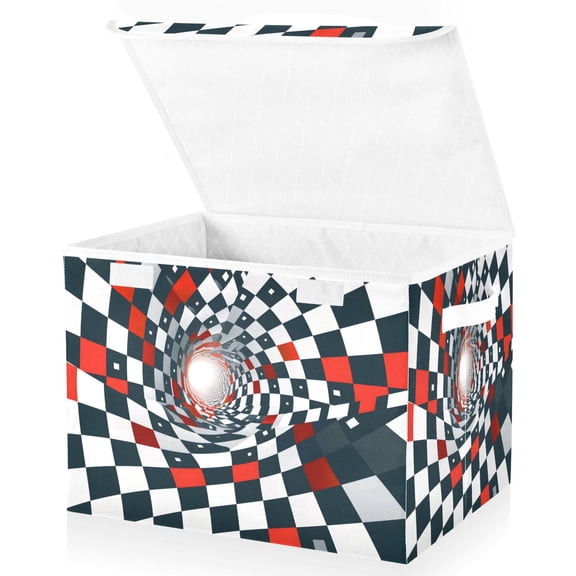 Ryvnso Black Red Geometric Illusion Large Lidded Foldable Storage Baskets Cubes Boxes Lids Bin for Home