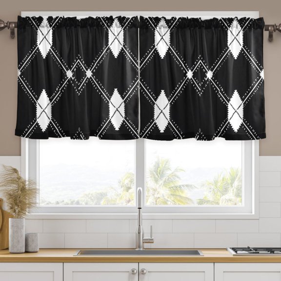 Ryvnso Black White Plaid Checkered Curtains Sets Short Curtain Rod Pocket Half Window Cafe Farmhouse Tier 2 Panels 57"W x 36"L