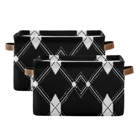 Ryvnso Black White Plaid Checkered Storage Basket Large Bin Foldable Boxes Toys Organizer 14.2x10.2x8.3in 2 PCs
