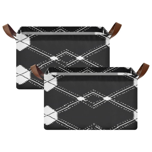 Ryvnso Black White Plaid Checkered Storage Bins Large Basket Foldable Cube Toys Organizer with Handles 2 PCs