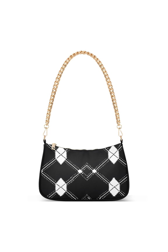 Black White Plaid Checkered Womens Chain Shoulder Bag Tote Handbags Clutch Hobo Purse with Zipper for Travel