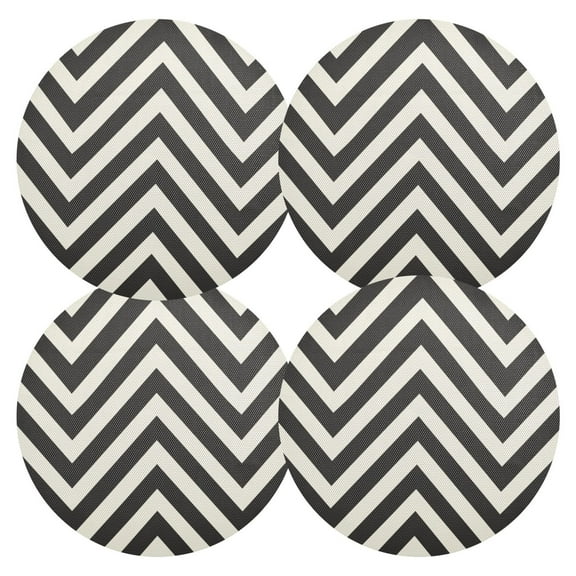 Ryvnso Black and White Lines Round Plate Mats Dining Table Placemat Set of 4 for Holiday Decoration
