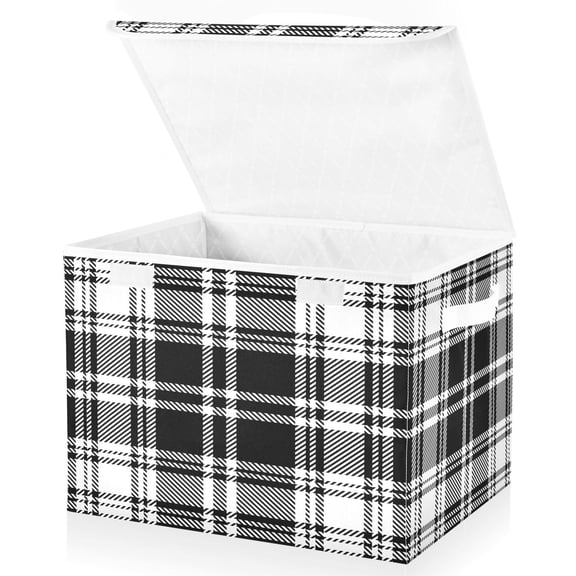 Ryvnso Black and White Plaid Pattern Grid Storage Bins Lidded Foldable Organizer Containers Baskets Cube