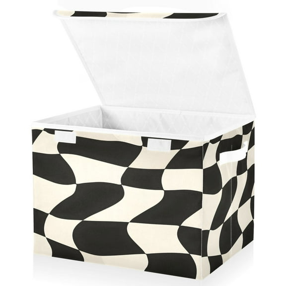 Ryvnso Black and White Plaid Pattern Large Lidded Foldable Storage Baskets Cubes Boxes Lids Bin for Home