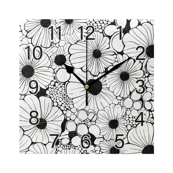 Ryvnso Bloom Flower Wall Clock Square Silent Non-Ticking Battery Operated 7.78"