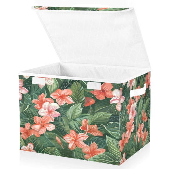 Ryvnso Blossoming Lily Flower Leaves Large Lidded Foldable Storage Baskets Cubes Boxes Lids Bin for Home