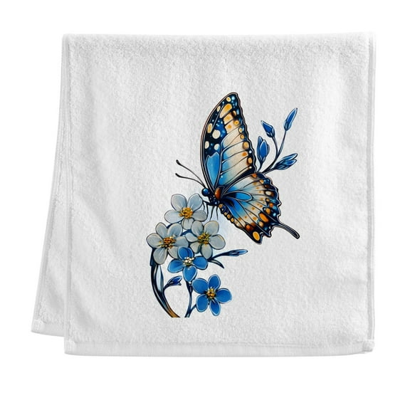 Ryvnso Blue Butterfly Flower Hand Towels for Bathroom Cotton Face Towel Decorative 15.5x29.5 inch
