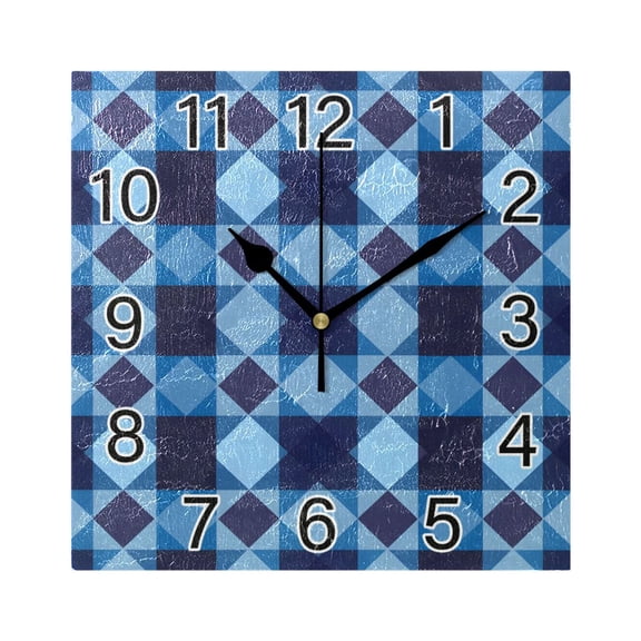 Ryvnso Blue Checkered Grid Pattern Wall Clock Square Silent Non-Ticking Battery Operated 7.78"