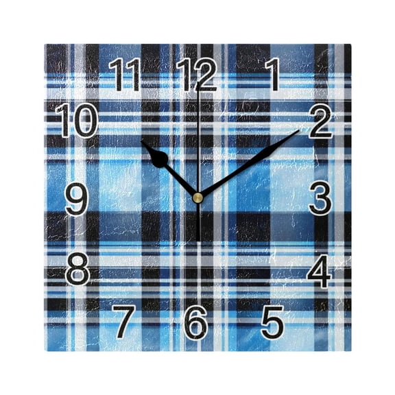 Ryvnso Blue Checkered Grid Pattern Wall Clock Square Silent Non-Ticking Battery Operated 7.78"