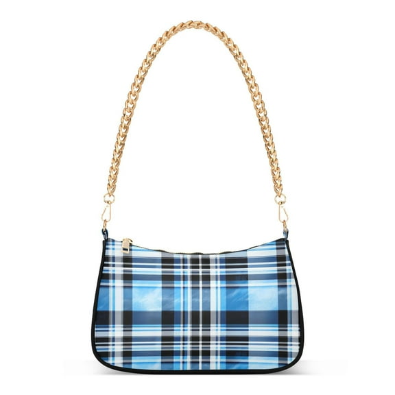 Ryvnso Blue Checkered Grid Pattern Womens Chain Shoulder Bag Tote Handbags Clutch Hobo Purse with Zipper for Travel