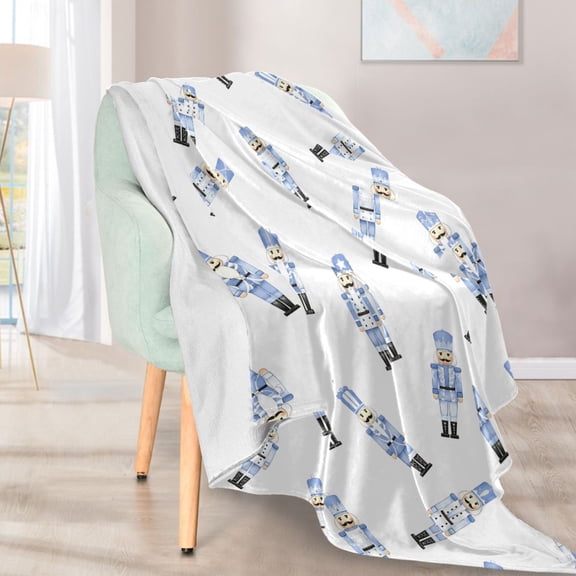 Ryvnso Blue Christmas Nutcracker Pattern Flannel Throw Blankets for Sofa Bed Couch 50 x 60 inch
