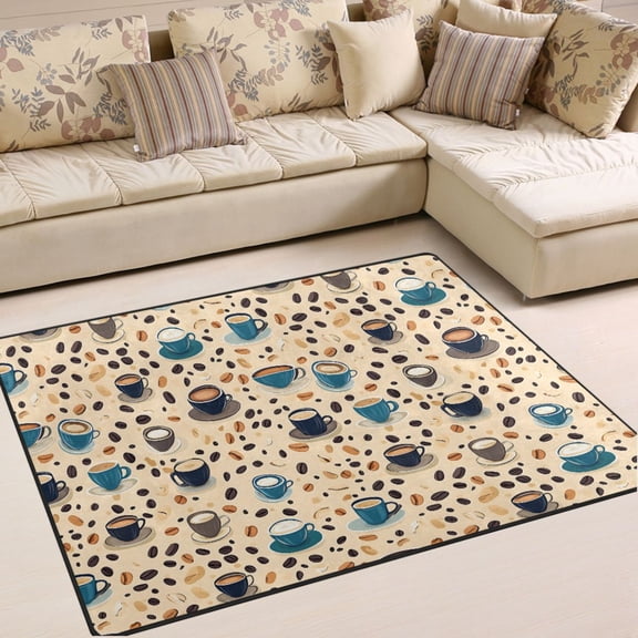 Ryvnso Blue Coffee Beans Cups Area Rug Floor Mats Non-Slip Home Carpet 80 x 58 inch