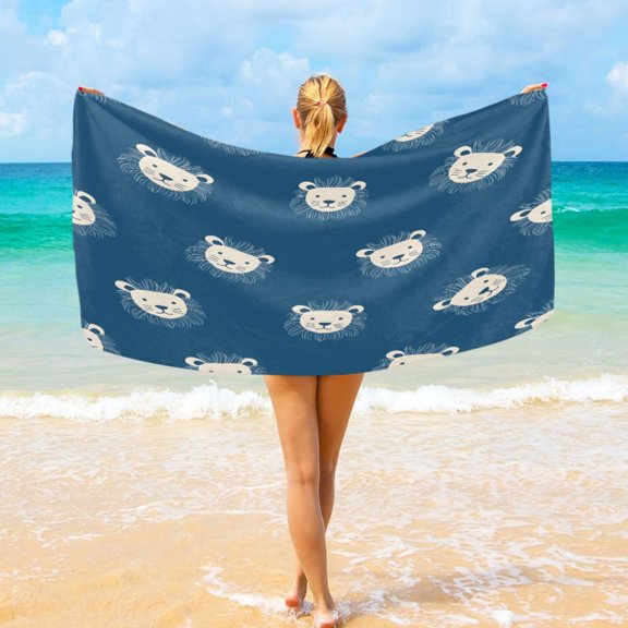 Ryvnso Blue Cute Lion Stylish Beach Towel Swimming Yoga Bath Towels Large Sand Free Towels 31"W x 71"L