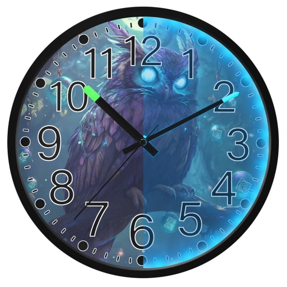 Ryvnso Blue Eyes Owl 12 Inch Night Light Wall Clock Silent Battery Operated Luminous Clocks
