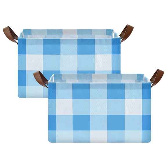 Ryvnso Blue Geometric Checkered Grid Pattern Storage Bins Large Basket Foldable Cube Toys Organizer with Handles 2 PCs