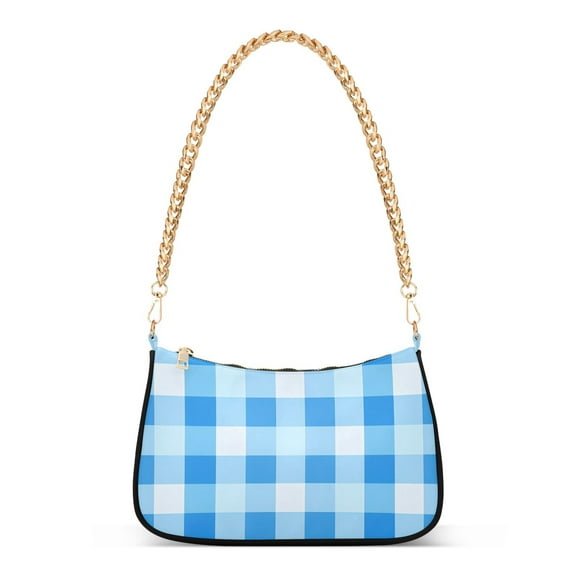 Ryvnso Blue Geometric Checkered Grid Pattern Womens Chain Shoulder Bag Tote Handbags Clutch Hobo Purse with Zipper for Travel