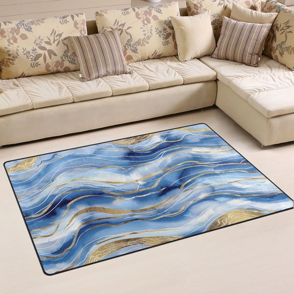 Ryvnso Blue Gold Marble Area Floor Mat Non-Slip Carpet Soft Rugs Doormats 31" x 20"