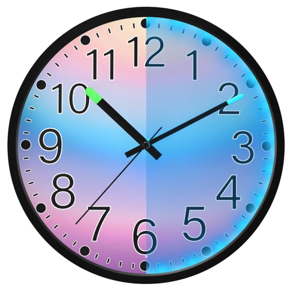 Ryvnso Blue Gradient Pink 12 Inch Night Light Wall Clock Silent Battery Operated Luminous Clocks