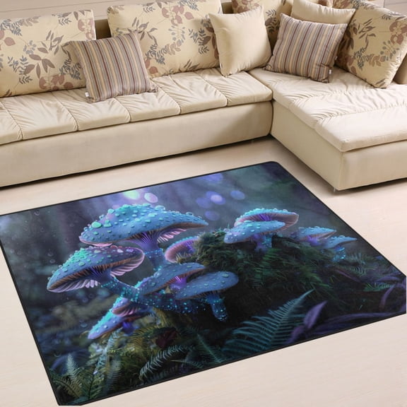 Ryvnso Blue Magic Mushroom Area Rug Floor Mats Non-Slip Home Carpet 80 x 58 inch