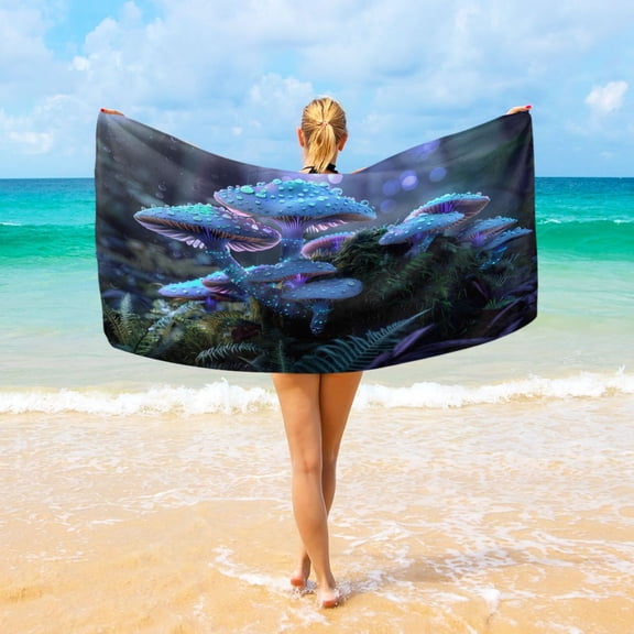 Ryvnso Blue Magic Mushroom Beach Towel Quick Dry Swimming Yoga Beach Towels Large Sand Free Microfiber Towel 31"W x 71"L