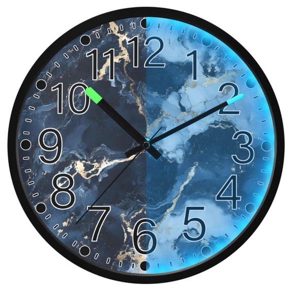 Ryvnso Blue Marble 12 Inch Night Light Wall Clock Silent Battery Operated Luminous Clocks