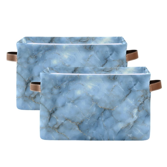 Ryvnso Blue Marble Storage Basket Large Bin Foldable Boxes Toys Organizer 14.2x10.2x8.3in 2 PCs