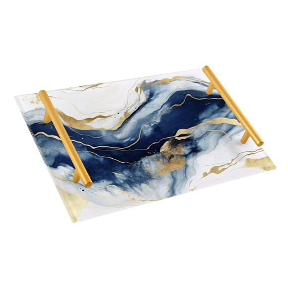 Ryvnso Blue Marble with Gold Bathroom Tray Vanity Countertop Trays Acrylic Organizer