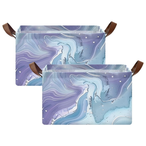 Ryvnso Blue Purple Marble Storage Bins Large Basket Foldable Cube Toys Organizer with Handles 2 PCs