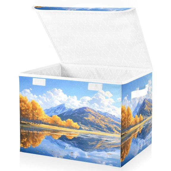 Ryvnso Blue Sky Clouds Landscape Large Lidded Foldable Storage Baskets Cubes Boxes Lids Bin for Home