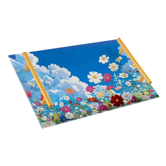 Ryvnso Blue Sky Daisy Floral Bathroom Tray Vanity Countertop Trays Acrylic Organizer