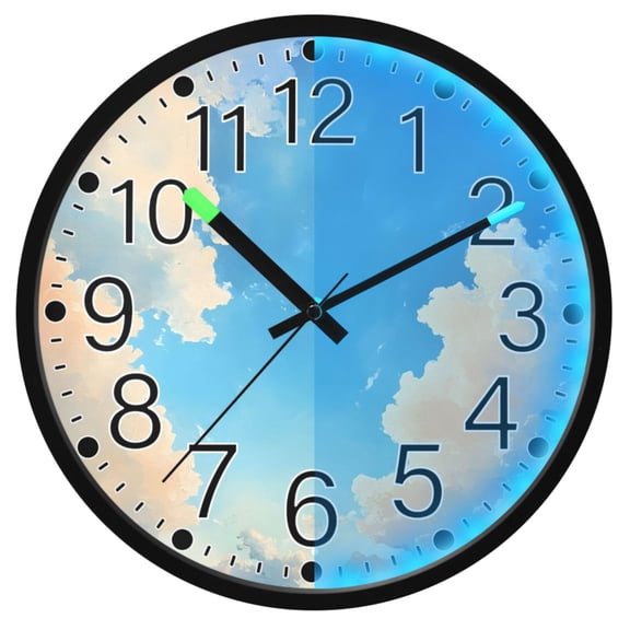 Ryvnso Blue Sky Scene 12 Inch Night Light Wall Clock Silent Battery Operated Luminous Clocks