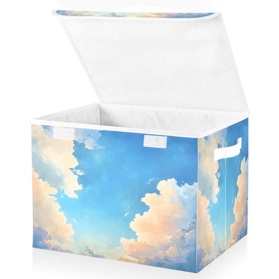 Ryvnso Blue Sky Scene Large Lidded Foldable Storage Baskets Cubes Boxes Lids Bin for Home