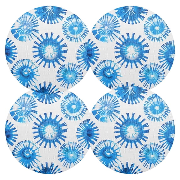 Ryvnso Blue Tie Dye Print Round Plate Mats Dining Table Placemat Set of 4 for Holiday Decoration