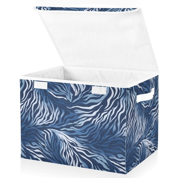 Ryvnso Blue Wavy Stripes Storage Bins Lidded Foldable Organizer Containers Baskets Cube