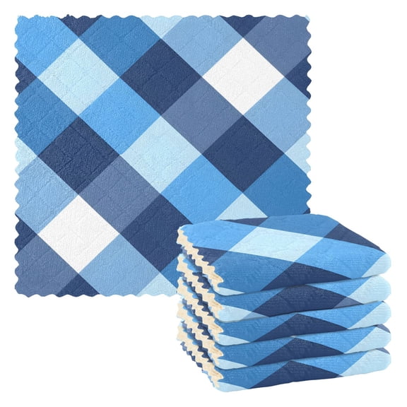 Ryvnso Blue White Checkered Grid Pattern Kitchen Towels Dish Clothes for Drying Dishes Cleaning Absorbent Set of 6