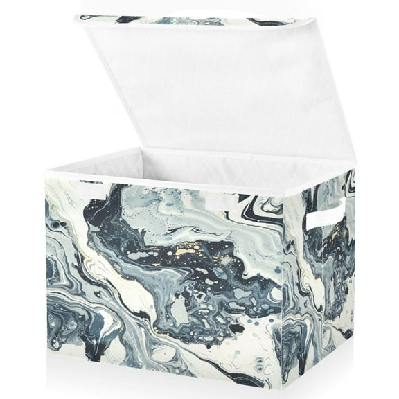 Ryvnso Blue White Marble Large Lidded Foldable Storage Baskets Cubes Boxes Lids Bin for Home