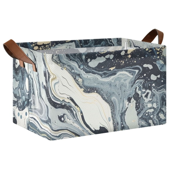 Ryvnso Blue White Marble Storage Bins Large Basket Foldable Cube Toys Organizer with Handles 1 PC