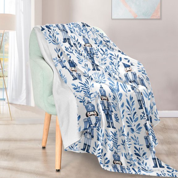 Ryvnso Blue Winter Nutcracker Pattern Flannel Throw Blankets for Sofa Bed Couch 50 x 60 inch